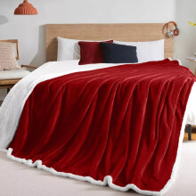(Burgundy Red, King: 200 X 240 CM) Sherpa Fleece Blanket Bed Mink Sofa Throw 2 Layer Reversible Travel Blanket