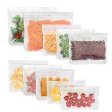 Reusable grocery bags, food storage bags, PEVA silicone bags, reusable freezer bags, reusable food ziplock bags, reusable zipper bags, 8-pack
