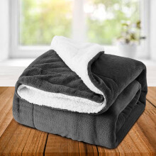 (Double Sherpa, Grey) 480GSM Thick Reversible Weighted Fleece Blanket Throw