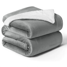 (Single Sherpa, Silver) 480GSM Thick Reversible Weighted Fleece Blanket Throw