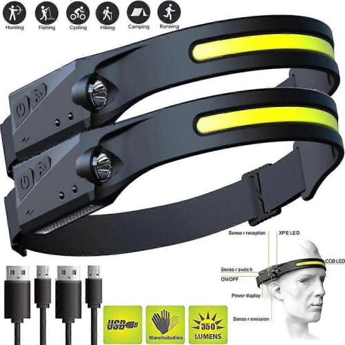 (2pcs) 1/2PCS COB LED Headlamp Headlight Torch Flashlight Work Light Bar Head Band Lamp 2