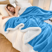 (Sky Blue, Super King: 230 X 270 CM) Sherpa Fleece Blanket Bed Mink Sofa Throw 2 Layer Reversible Travel Blanket