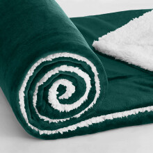 (Super King Sherpa, Green/Emerald) 480GSM Thick Reversible Weighted Fleece Blanket Throw
