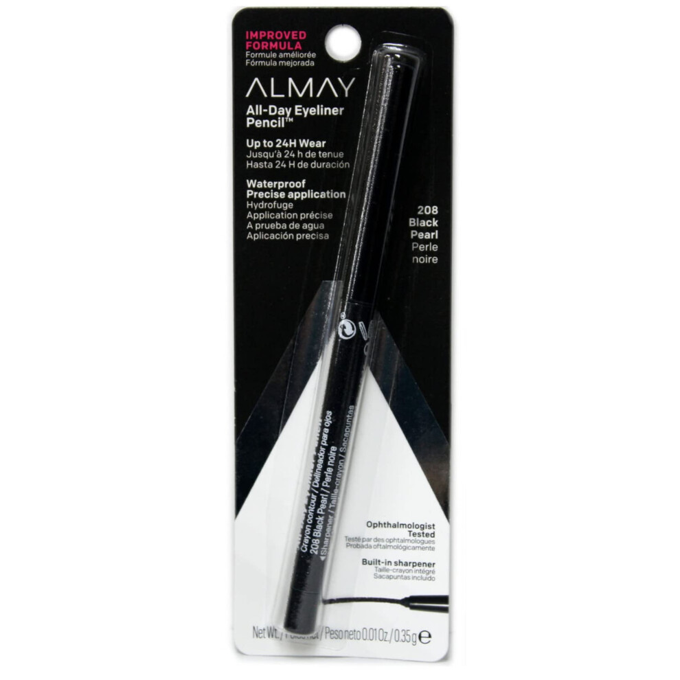 Almay White,Black Top Of The Line Eyeliner Pencil, Black Pearl [208], 0.01 Oz (Pack Of 4)