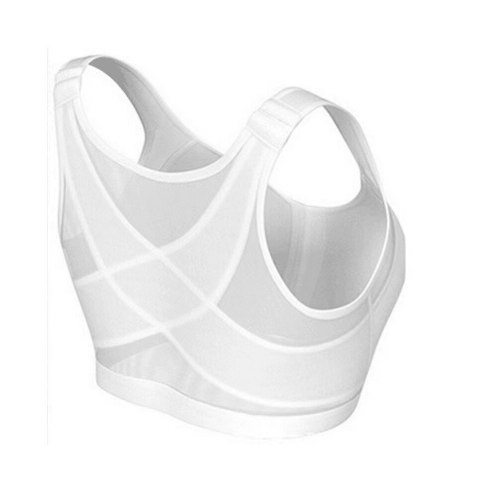 (White, 2XL) Front button sports underwear without steel rings for women Adjustable bra Running Yoga Sports Breathable Comfort Vest