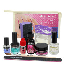 MIA SECRET PINK ACRYLIC POWDER PROFESSIONAL FULL NAIL KIT - 05 Contents: Liquid Monomer Pink Powder Primer Nail Glue Top Coat 20 Nail tips Nai