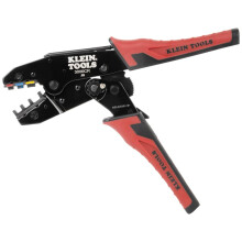 Klein Tools 3007CR Crimping Tool For Heat Shrink Connectors Ratcheting Terminal Crimper 10 to 22 AWG Stranded Copper Wire Full-Cycle 3-Cavity