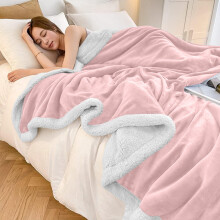 (Pink, Super King: 230 X 270 CM) Sherpa Fleece Blanket Bed Mink Sofa Throw 2 Layer Reversible Travel Blanket