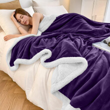 (Purple, Super King: 230 X 270 CM) Sherpa Fleece Blanket Bed Mink Sofa Throw 2 Layer Reversible Travel Blanket