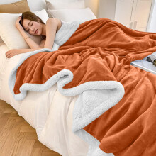 (Rust Orange, Super King: 230 X 270 CM) Sherpa Fleece Blanket Bed Mink Sofa Throw 2 Layer Reversible Travel Blanket