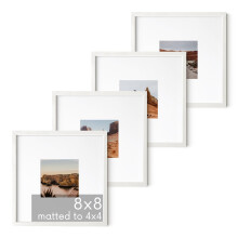 HAUS AND HUES Solid Oak Wood 8 x8 Picture Frames Matted to 4 x4 Set of 4 - Square White Picture Frames 8x8 Set of 4 Photo Frames 8x8 Gal