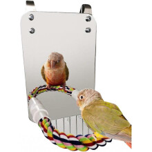(Full Mirror) Bird Mirror with Rope Perch, Acrylic Bird Parrot Toys, Budgie Toys Bird Mirror for Greys Amazons Parakeet Cockatiel Lovebirds