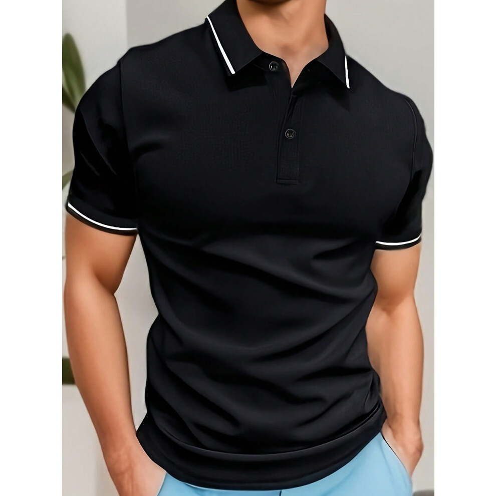 Men's Color Block Short Sleeve Polo Shirt S-image-OPC-PHPJQZC-NEW