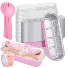 ylnurac 100pack pink aluminium folie mini loaf pander med l?g 6,8 oz rektangel bage kopper engangsmuffin pander d?ser til brownie mini kage br?d