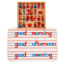 Kghios Montessori Wood Lille bev?gelige alfabet med kasse og stor Mat Preschool stavem?de L?ring Sprogmaterialer Leget?j (r?d & bl?)
