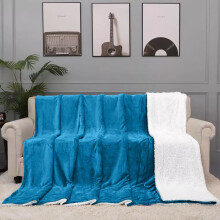 (Teal, Double: 150 X 200 CM ) Sherpa Fleece Blanket Bed Mink Sofa Throw 2 Layer Reversible Travel Blanket