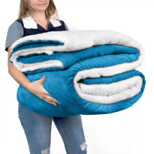 (Teal, King: 200 X 240 CM) Sherpa Fleece Blanket Bed Mink Sofa Throw 2 Layer Reversible Travel Blanket