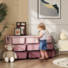 (Pink) HOMCOM Kids Storage Units with Drawers 3 Tier Chest Dresser Tower