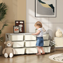(Cream) HOMCOM Kids Storage Units with Drawers 3 Tier Chest Dresser Tower