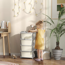 (Cream) HOMCOM Kids Storage Units with Drawers 4 Tier Chest Dresser Tower