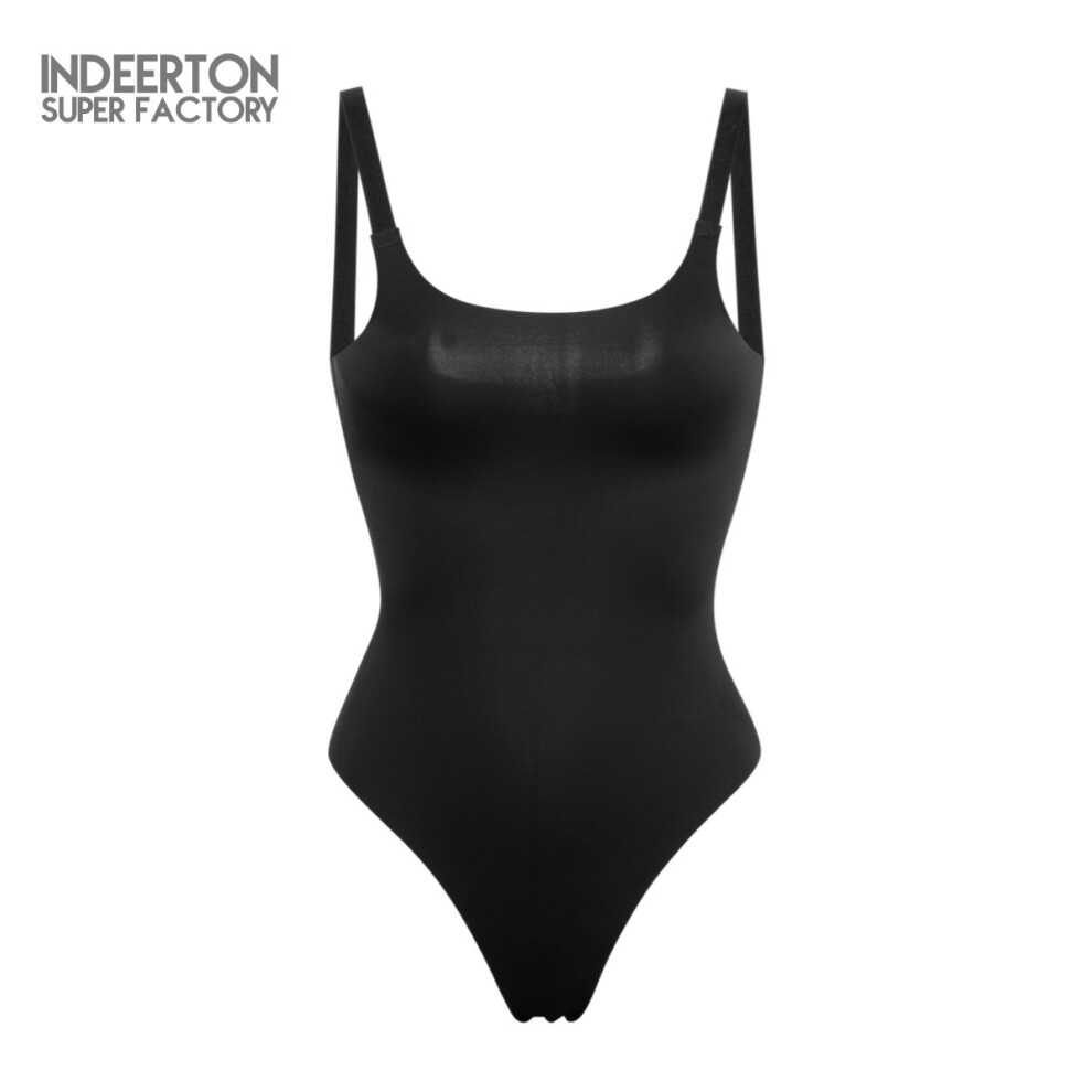 (Black/Black, L) European and American Bodysuit rear-removing onesie, markless body shaping, sexy suspender thong tights