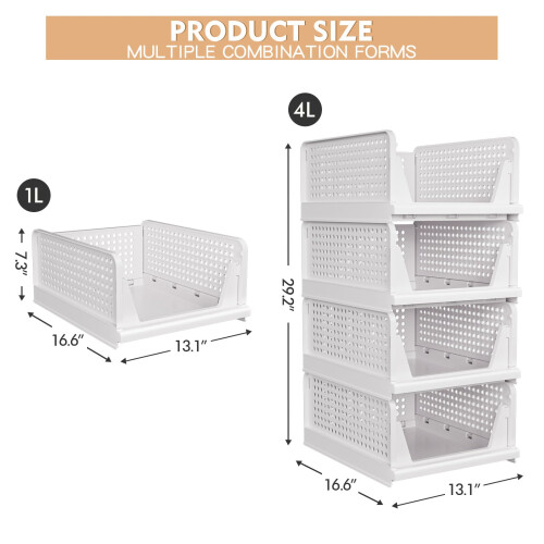 caktraie 4 Pack Stackable Closet Organizer Box - Stackable Storage Bins  Plastic Storage Basket Foldable Closet Storage Basket for Wardrobe Cupboard K 1