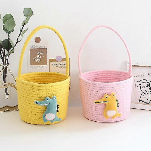 Cotton Rope Woven Basket Handheld Gift Yellow Alligator (1pc) 2