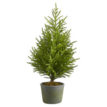 3 Norfolk Island Pine natuurlijke look kunstboom in decoratieve plantenbak