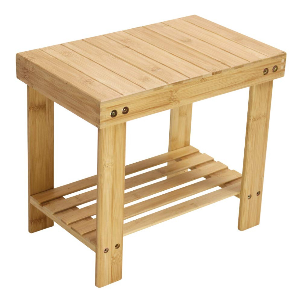 KKTONER Bamboo Step Stool with Storage Shower Bench with Shelf Foot Stool for Bathroom Living Room Bedroom Natural Color-image-OPC-PGT82FQ-NEW