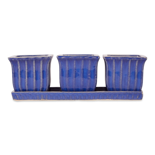 Accent Plus Blue Square Ceramic Small Planter (Set of 3) 1
