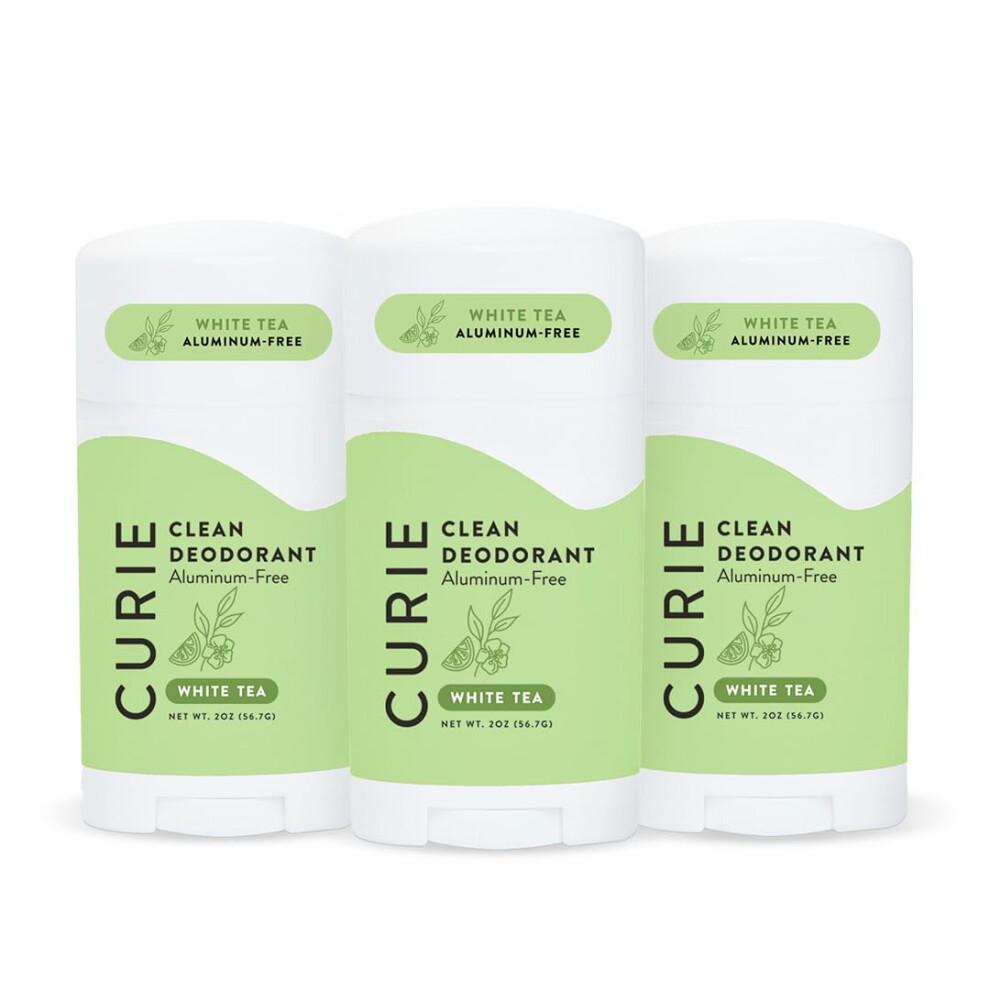 Curie White Aluminum Free Deodorant - Tea Stick 3Pk - Natural Deodorant Paraben Free Cruelty Free Non-Toxic