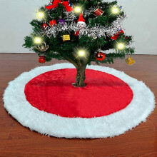 35/48 Inch Christmas Tree Skirt Large Faux Fur White Red Snowflake Double Layer Soft Tree Skirt Christmas Decoration