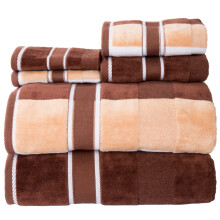 6-delige badhanddoekenset - Oakville beige gestreept 100% katoenen veloursset met 2 badhanddoeken