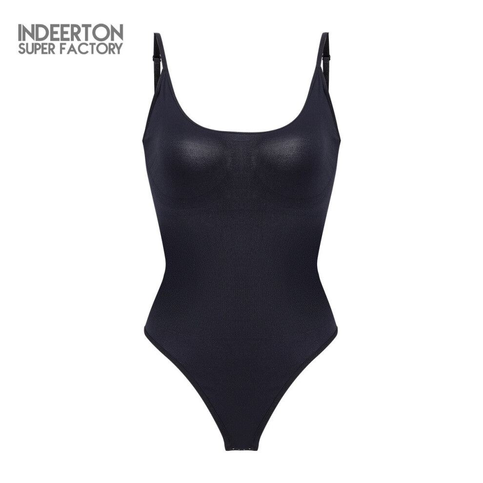 (Black/Black, L) European and American Bodysuit Bodysuit Backless Seamless Bodysuit Sling Strap Trobe Thong Skims