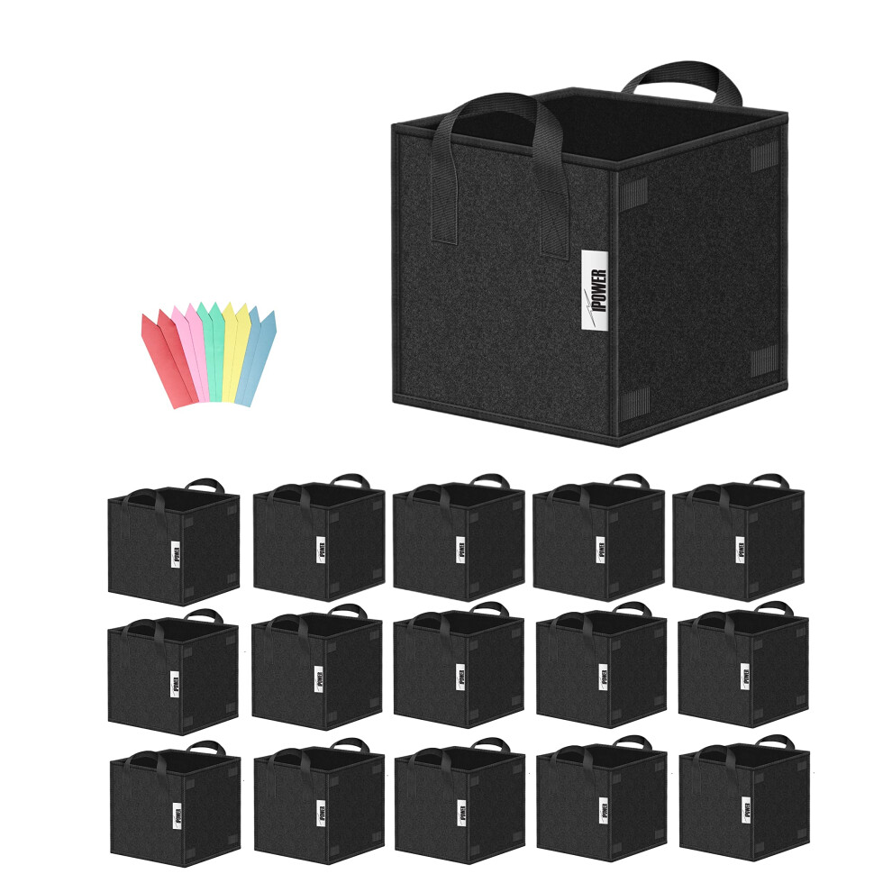 Ipower Pflanzs Cke, Quadratisch, 7 Gallonen, Dicke Stofft Pfe Mit Griffen, F R Den Innen- Und Au Enbereich, Schwarz, 15Er-Pack-image