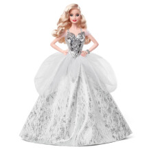 Barbie Signature 2021 Holiday Doll (Hair Blonde Wavy de 12 pouces) en robe argentee avec support de poupee et certificat d'authenticite Gift pour