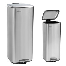 30L Square Stainless Steel Kitchen Bin, Pedal Bin with Soft-Close Lid Dustbin