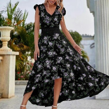 (M, Black) Women Sleeveless Sundress Casual Summer Long Dress Floral Print Maxi Dresses