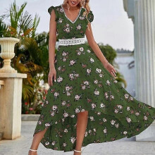 (M, Green) Women Sleeveless Sundress Casual Summer Long Dress Floral Print Maxi Dresses