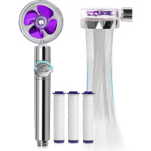 (Purple) Handheld Turbo Shower Head Jet Shower Head Kit With 3 Filter Cartridges (blue)