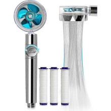 (blue) Handheld Turbo Shower Head Jet Shower Head Kit With 3 Filter Cartridges (blue)