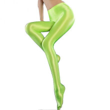 (Fluorescent Green) Women Shiny Glossy Spandex Stockings Opaque Pantyhose Sports Fitness Tights