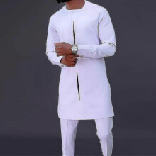 (M, Type 1) Men Dashiki Long Sleeve Shirt White Trouser Set Mens 2 Pieces Outfit Suit Traditional Male Clothes T-shirt Pant Suits For Men Yj5-2 Yj5-2