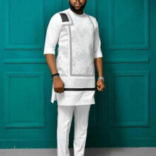 (M, Type 2) Men Dashiki Long Sleeve Shirt White Trouser Set Mens 2 Pieces Outfit Suit Traditional Male Clothes T-shirt Pant Suits For Men Yj5-2 Yj5-2