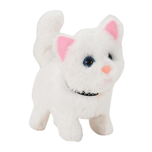 (White) Plush Electronic Cats Move Meow Walking Lifelike Interactive Pet Stuffed Kitten H