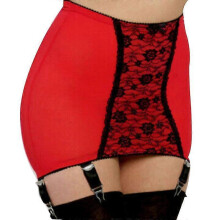 (L, Red) Women Sexy Garter Belt High Waist Lace Suspender Adjustable Buckles Strap Xmas Gifts