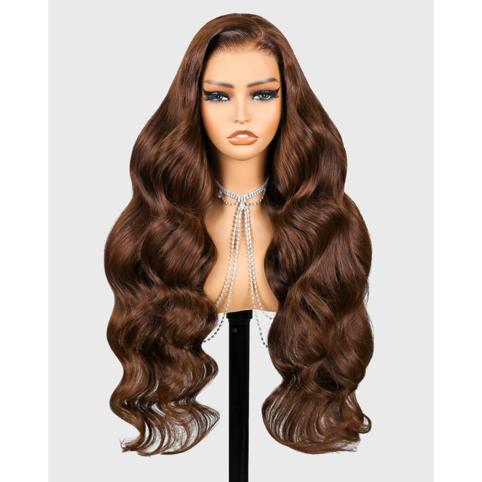 Megalook Hã¥R Unisex Brown Megalook Hair Glueless Chocolate Lace Front Wig Human Hair Pre Plucked Pre Cut 6X5 Hd Lace Closure Wigs Human Hair Glueless Body Wave Wig Pre Bl