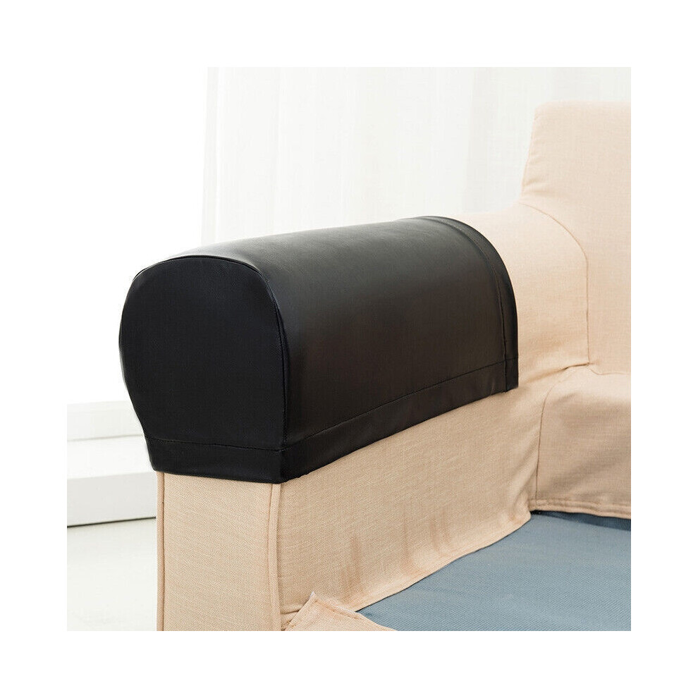 (Black) 2Pcs/set PU Leather Sofa Armrest Covers For Couch Chair Arm Protectors Stretchy