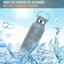 (500ml, Multicolor) Bling Diamond Thermos Bottles Portable Glitter Rhinestone Water Bottle Crossbody Stainless Steel Thermal Flask