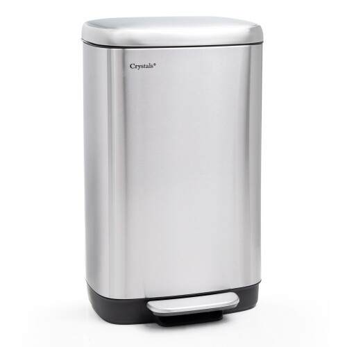 30L-Stainless Steel Rectangular Pedal Bin With Soft Close Lid Silver Waste Bin